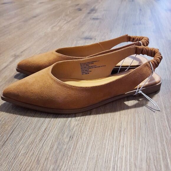 Ophelia Roe Farrah Tan Brown Faux Suede Pointy Toe Slingback Flats Slip-on 8.5 - Picture 1 of 8